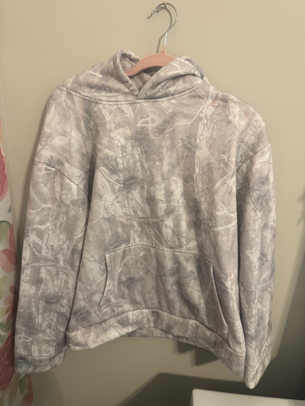 Grey Marble Print Hooded Sweatshirt